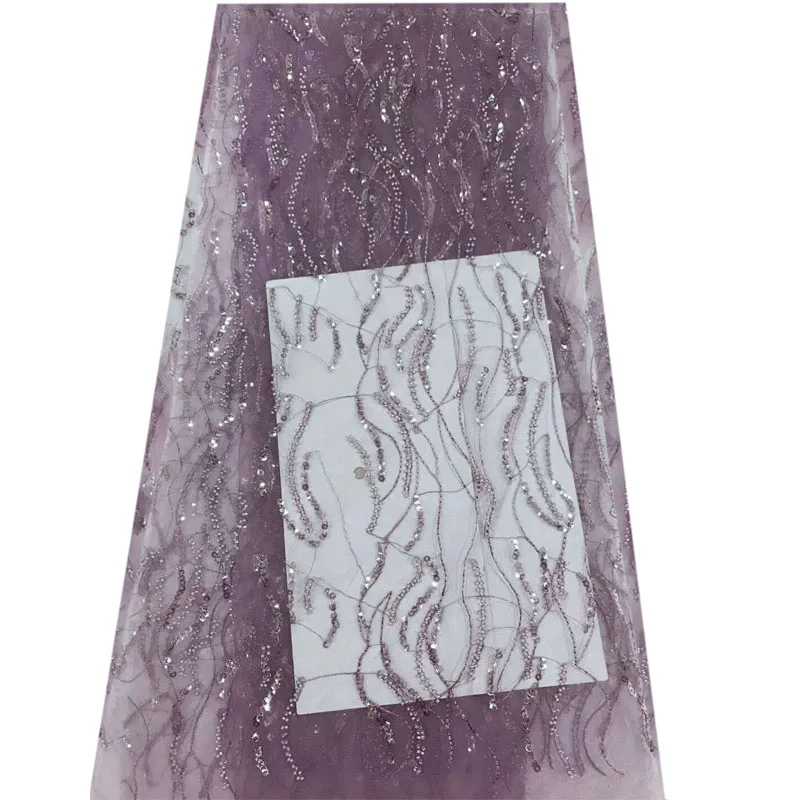 

African Lace Fabric Purple French Embroidered Sequin Lace Fabric Style Sequins Mesh Voile Net Lace For Wedding Dress HJ900-2