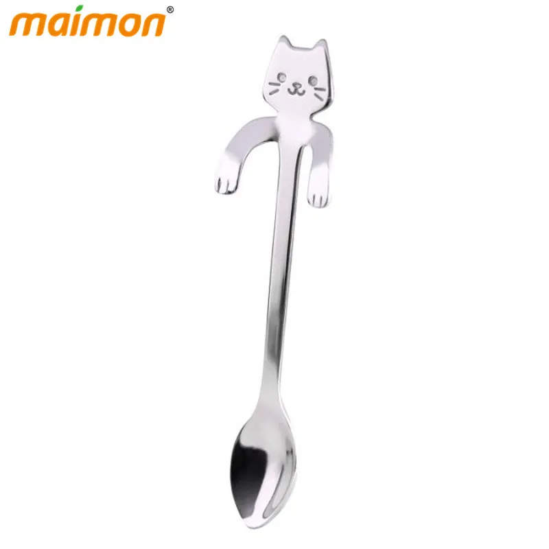 1pcs Stainless Steel Cat Spoon Hanging Long Handled Metal Coffee Mixing Stirring Teaspoon Dessert Snacks Scoop Tableware | Дом и сад