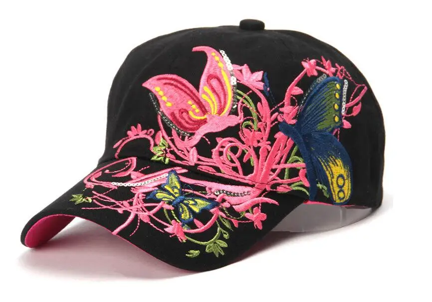 Бейсболки новые высококачественные летние и осенние кепки с вышитыми бабочками и цветами Модные женские и женские бейсболки