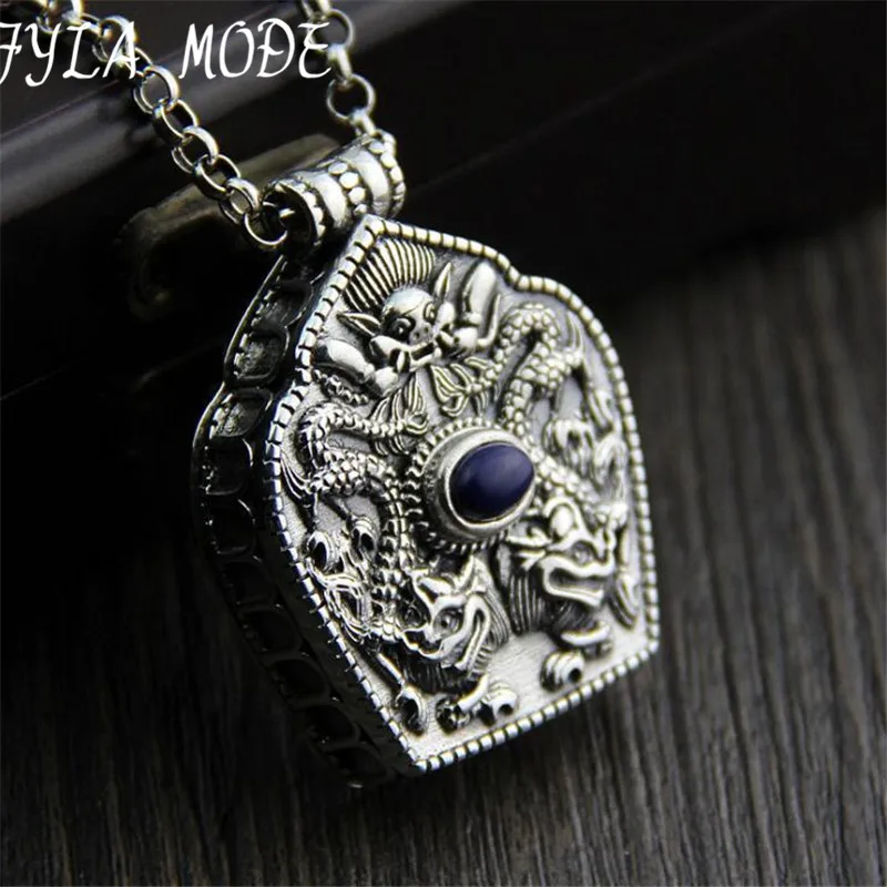 

FYLA MODE Buddhism S925 Sterling Silver Antique Eight Treasures Dragon Design Buddha Gawu Box Pendant 34*42MM 37.60G XJF060