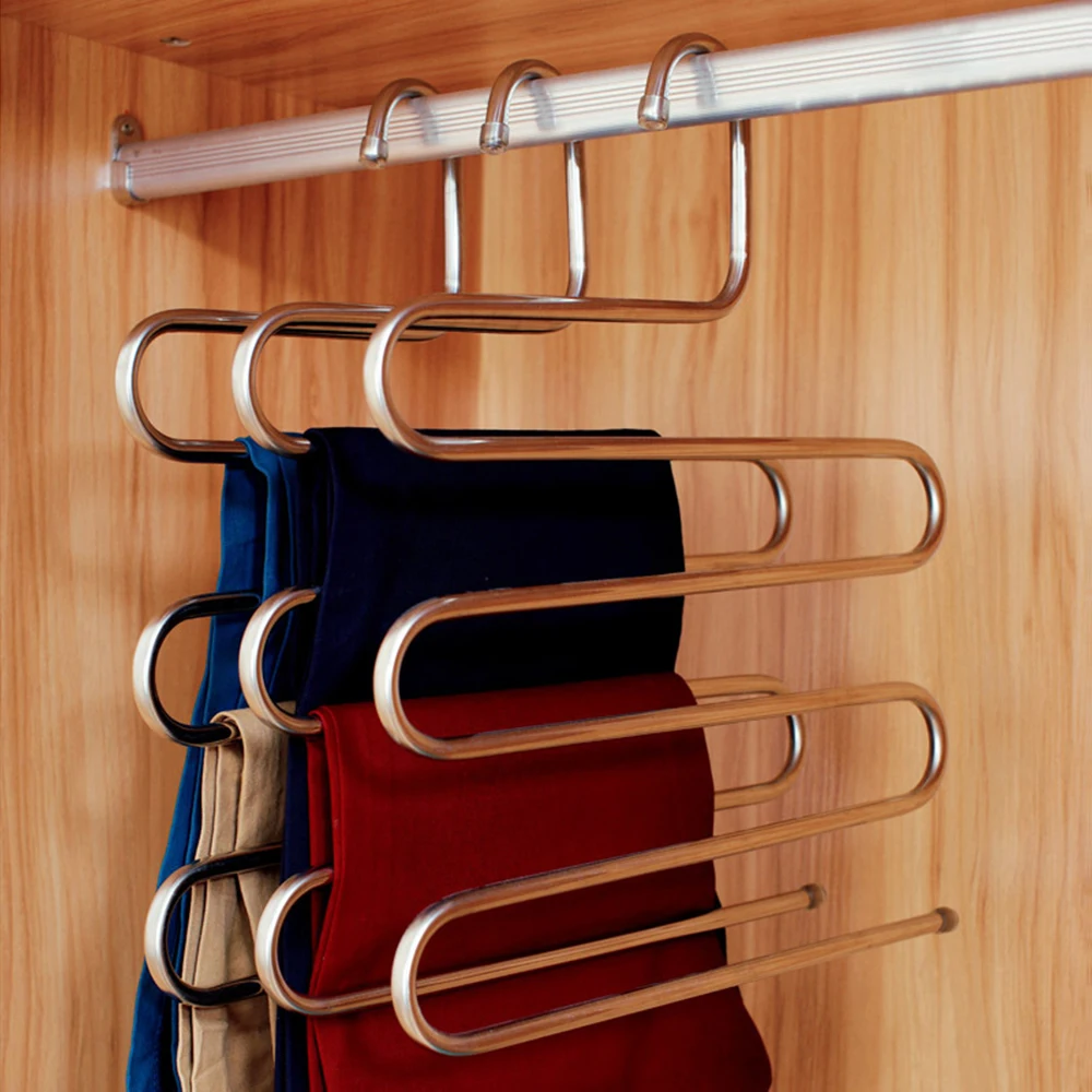 

2pcs/lot 39.2cm stainless steel S type wardrobe suspenders hang coat hanger multi-pant tube 5 layers save space