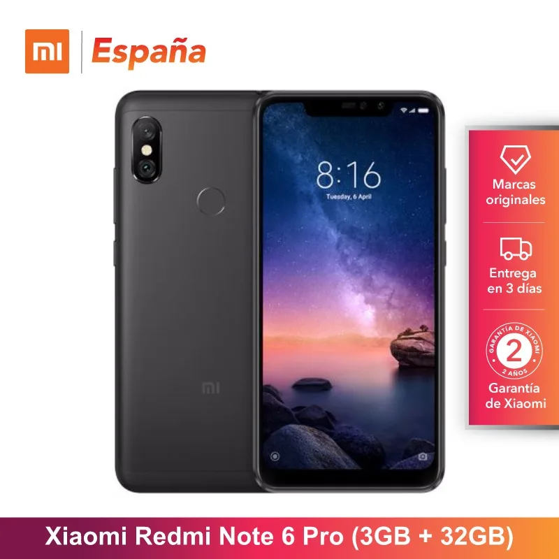 [Глобальная версия для Испании] Xiaomi Redmi Note 6 Pro (Memoria interna de 32 GB, ram de 3 GB, bateria 4000, Cuatro camaras con IA)