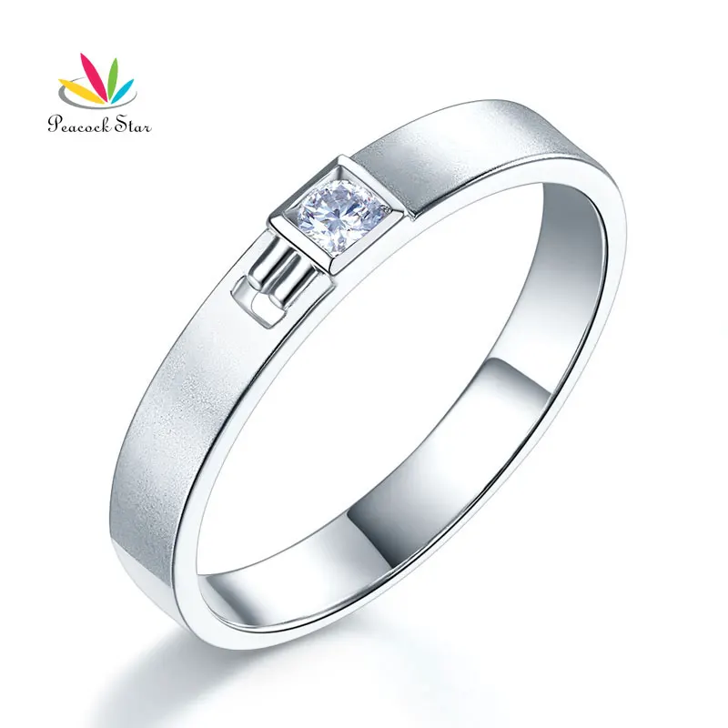 

Peacock Star Men 14K White Gold Wedding Band Men Ring Natural Diamond