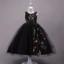 Платье с цветочным узором для девочек белое/черное/розовое детское праздничное платье с вышивкой для танцев, пышное летнее платье принцессы на свадьбу Одежда для девочек размер на возраст от 4 до 14 лет