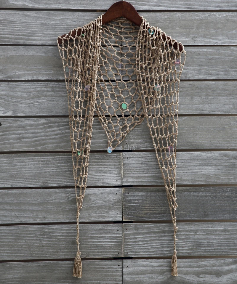 Goede Fitshinling Lovertjes handgemaakte haak mesh beach cover up cape badmode kant sexy hot fringe bovenkleding bohemian strappy cover up