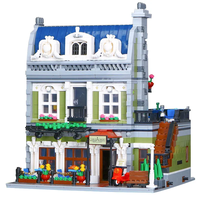 

15010 City Street Parisian Restaurant Model Building Assembling Block Brick Compatible With 10243 Educational Gift