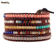 Горячие стиль розовые кораловые Бусы Кожаный браслет для женщин