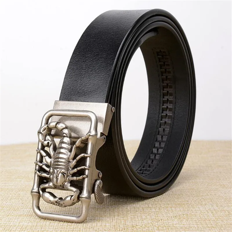 

LannyQveen New Retro Design Men's Automatic Buckle Belt Genuine Leather High Quality Pure Cowhide Belts For Men