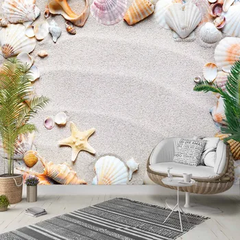 

Else Tropical Brown Sand Beach on Sea Shells 3d Photo Cleanable Fabric Mural Home Decor living Room Bedroom Background Wallpaper