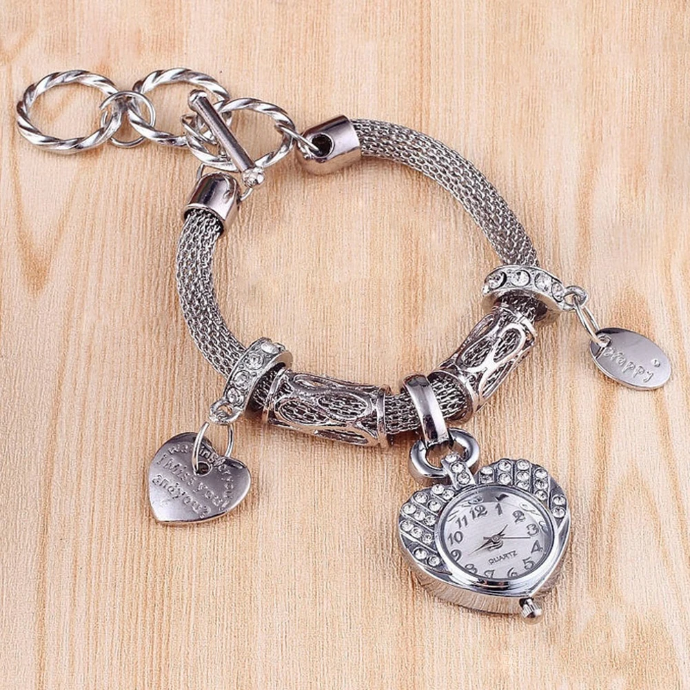 Fashion Women's Love Heart Bracelet Watch Charm Band Analog Quartz