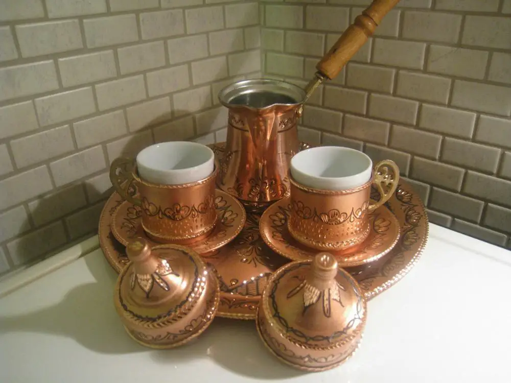 Полностью ручной работы Медь турецкий кофе и эспрессо Сервировочный набор: османский стиль-2 чашки