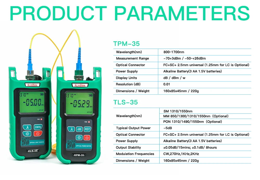 Оптоволоконный измеритель мощности KomShine KPM-35 FTTH оптоволоконный кабель тестер и одномодовый волоконно-оптический светильник источник KLS-35
