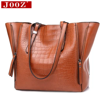 

JOOZ Women Top-Handle Bags Alligator PU Leather Women Messenger Bags Double strap big shoulder bags for woman bucket handbags