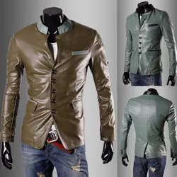 Новый мужской моды Стенд воротник кожаная куртка