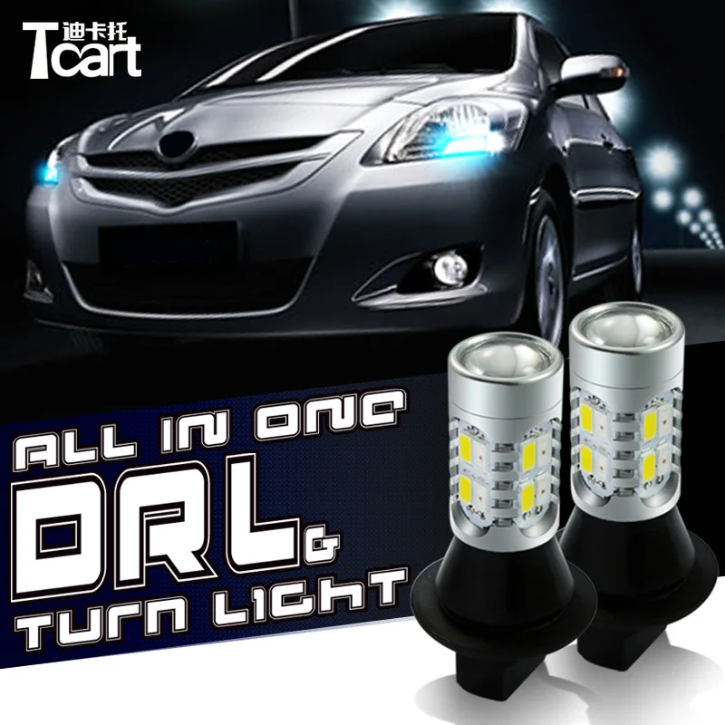 Tcart 2pcs Car LED Lights Daytime Running Lights Turn Signals DRL WY21W T20 7440 Auto Led Bulbs