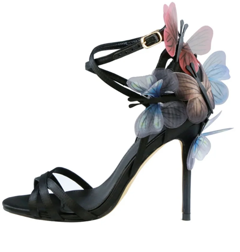 

2019 Summer New Butterfly Sandals Elegant Stiletto Heel Satin Pumps Formal Bridal Shoes Women Plus Size Wedding Shoes