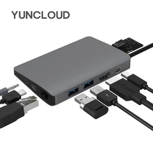 YUNCLOUD usb type C 3,1 концентратор для RJ45 Gigabit Ethernet Мини DP HDMI PD адаптер питания с 3,5 мм аудио кард-ридер для Mackbook