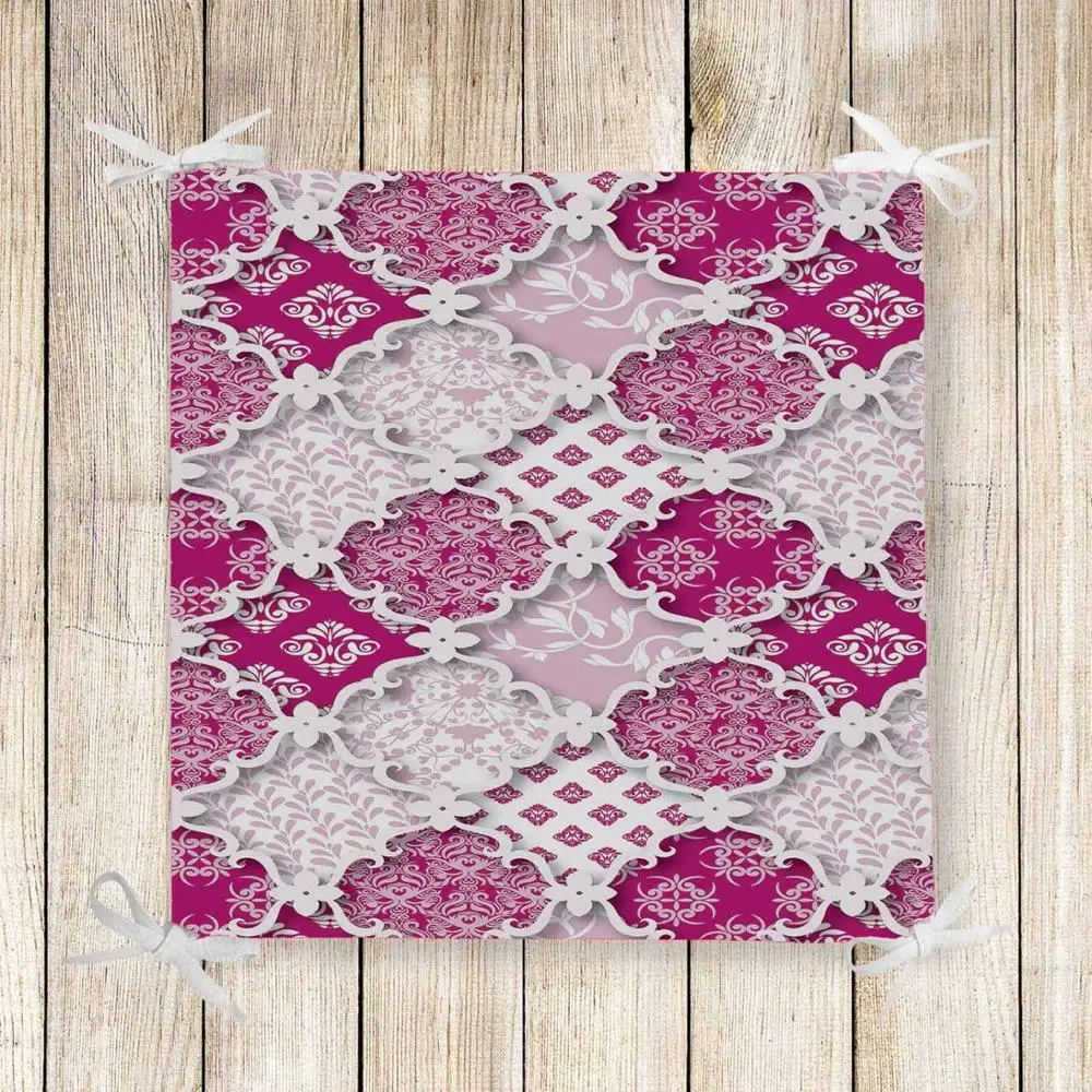 cheap Else Pink White Ottoman Geometric 3d Print Chair Pad Seat Cushion Soft Memory Foam Full Lenght Ties Non Slip Washable Zipper