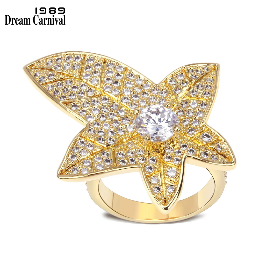 

DreamCarnival 1989 Trendy Five Petal Flower Design Female Party Accessories Rhodium and Gold Color Anel Das Mulheres YR6923