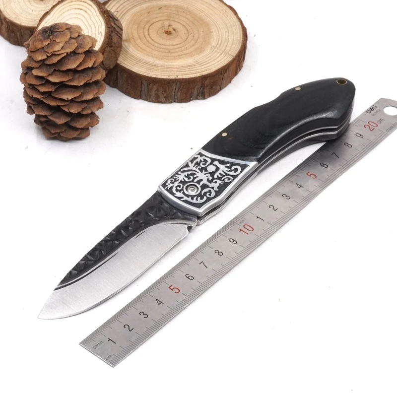 

Small Folding Pocket Knife Outdoor Tactical Survival Knives 7CR17MOV Blade Wood Handle Camping Hunting Knife EDC Tool