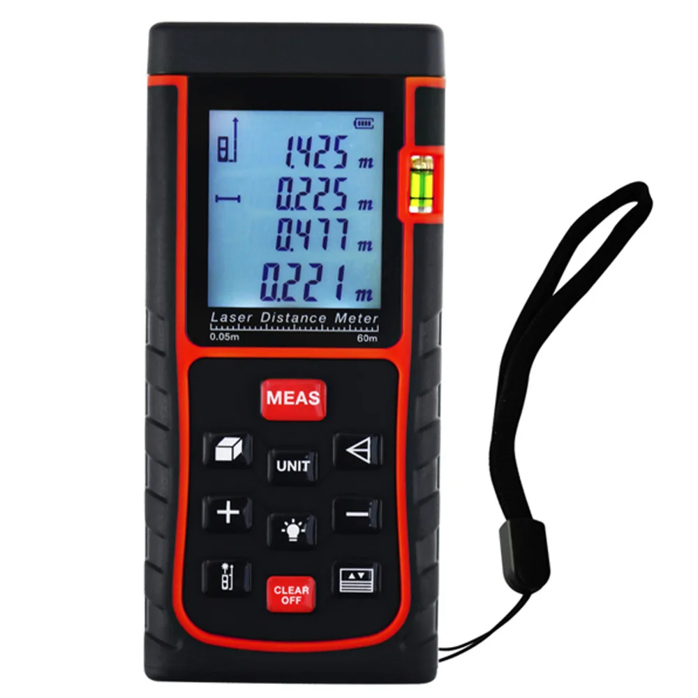 60m Laser Distance Meter Area Volume Pythagorean Measurement Spirit Bubble Level Industrial Tester Tool | Инструменты