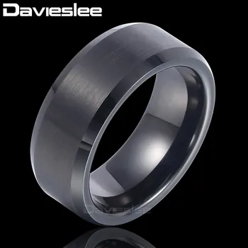 

Davieslee Matte Finish Band Ring Mens Boys Wedding Engagement Tungsten Carbide Black 8mm DTR04