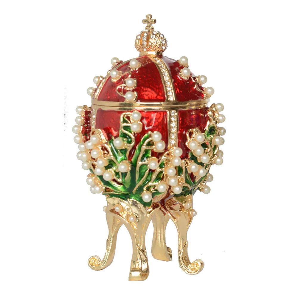 Роскошная жемчужная коробка для ювелирных украшений из русского яйца, пасхальное яйцо, украшенная драгоценными камнями, металлическая настольная коробка, подарки
