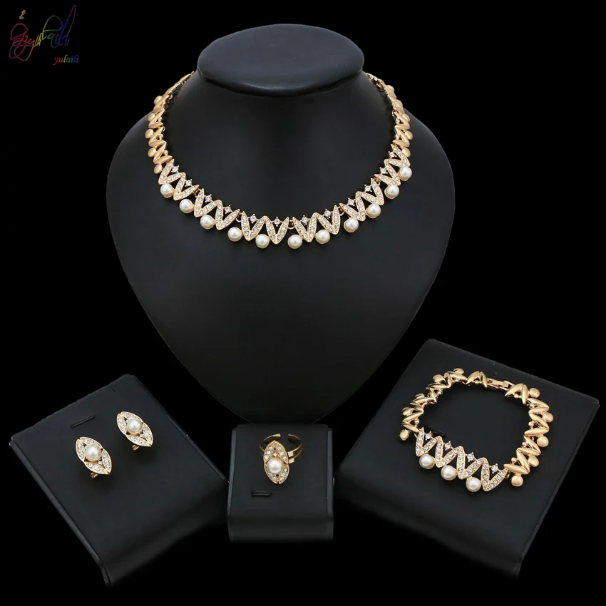 

YULAILI 2019 New Arrival Exquisite Pearl Design African Nigerian Bridal Jewelry Set with Jewelry Box