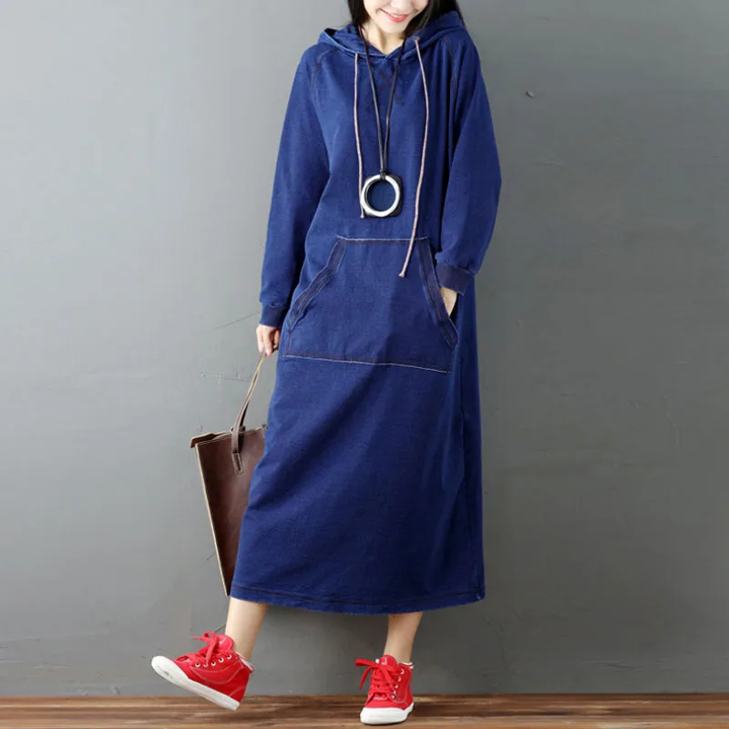 S 5XL 2018 ZANZEA Women Denim Jeans Look Hooded Sweatshirt Casual Baggy Winter Ladies Long