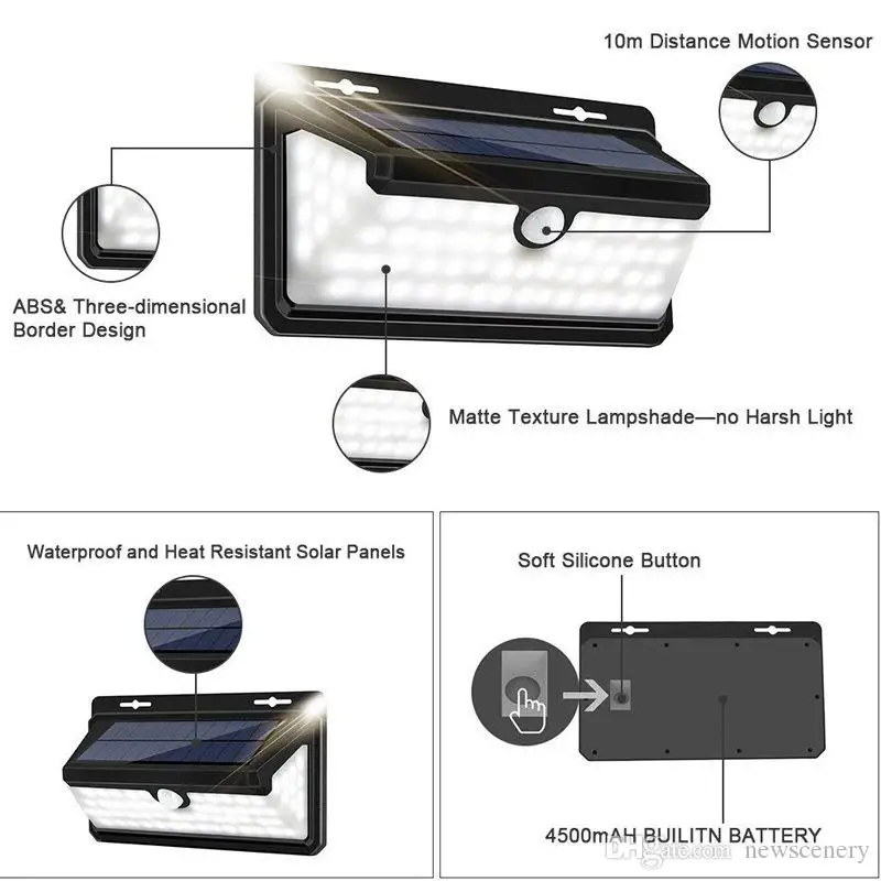 New Scenery 158led waterproof outdoor light solar outdoor wall light solar outdoor lamp LED solar spotlight with outdoor sensor