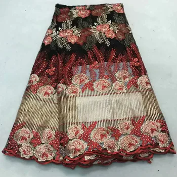 

African Lace Fabric 2018 High Quality French Nigerian Laces Fabrics Red Tulle Sequins Embroidery For Woman Dress Wedding A336