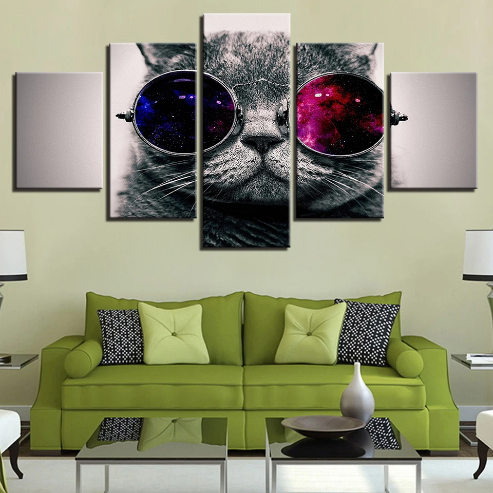5 шт. милое животное кошка с солнцезащитными очками плакат Wall Art Изображение