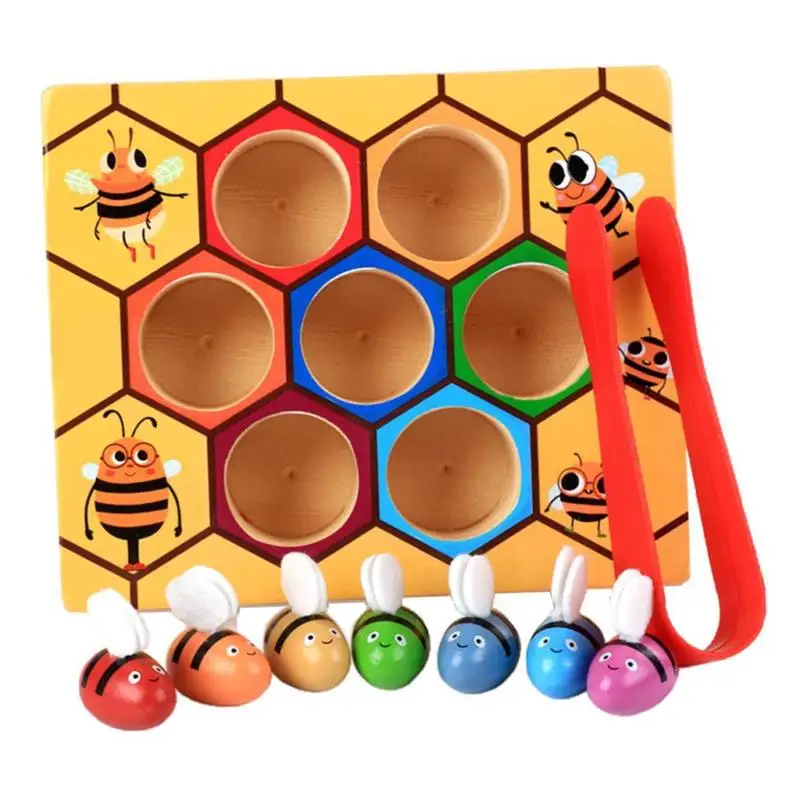 New Wooden Montessori Clipping Bee Up Box Set Kids Baby Educational Toy Gift