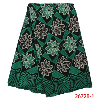 

High Quality African Lace Fabric Swiss Voile Lace with Stones Embroidery Cotton Fabric for Nigerian Party AMY2672B