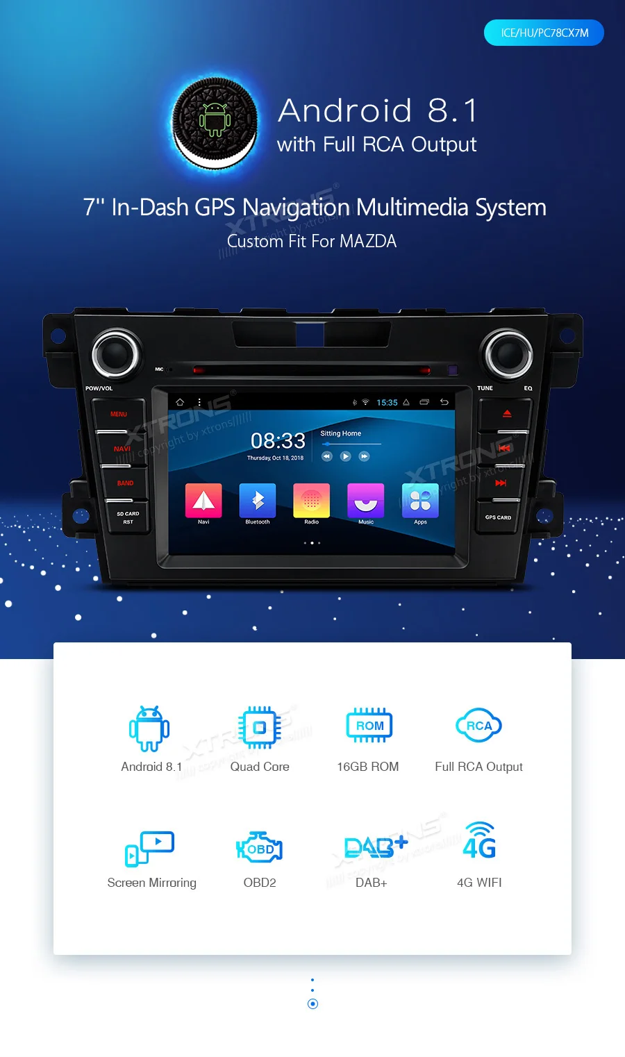 Cheap XTRONS 7" Android 8.1 Quad Core 16GB ROM Car Multimedia DVD Player for Mazda CX-7 2007-2012 RCA GPS Navigation OBD DAB USB WIFI 0