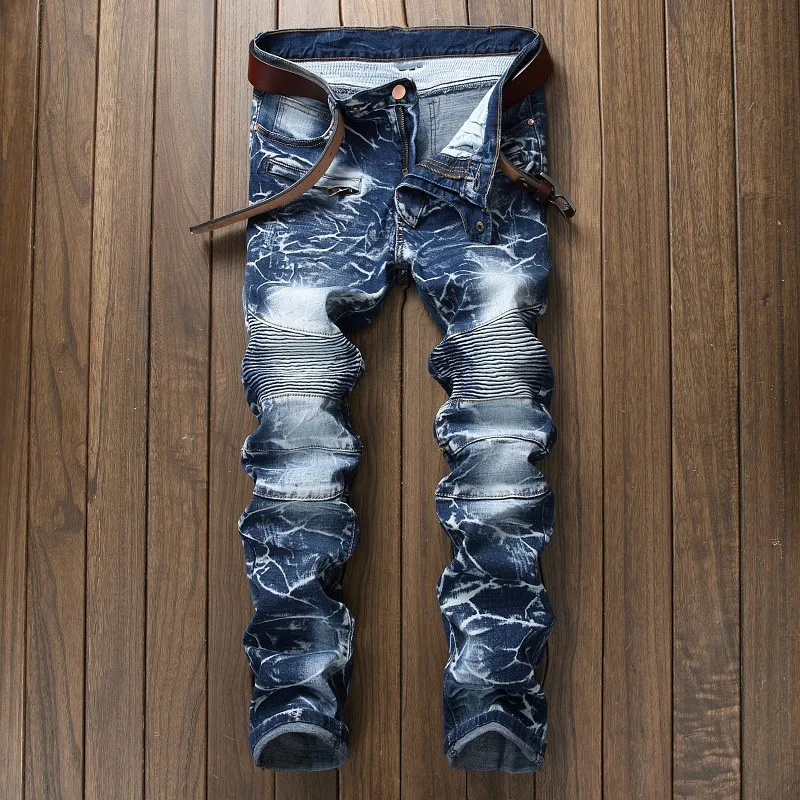 MORUANCLE брендовые Дизайнерские мужские байкерские джинсы винтажные потертые мотоциклетные джинсовые брюки прямые размера плюс 28-42