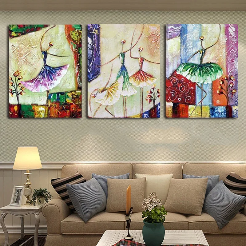 

Hand Painted Modern Abstract Oil Painting on Canvas Wall Art Ballet Dancer Picture for Living Room Home Decoration No Framed