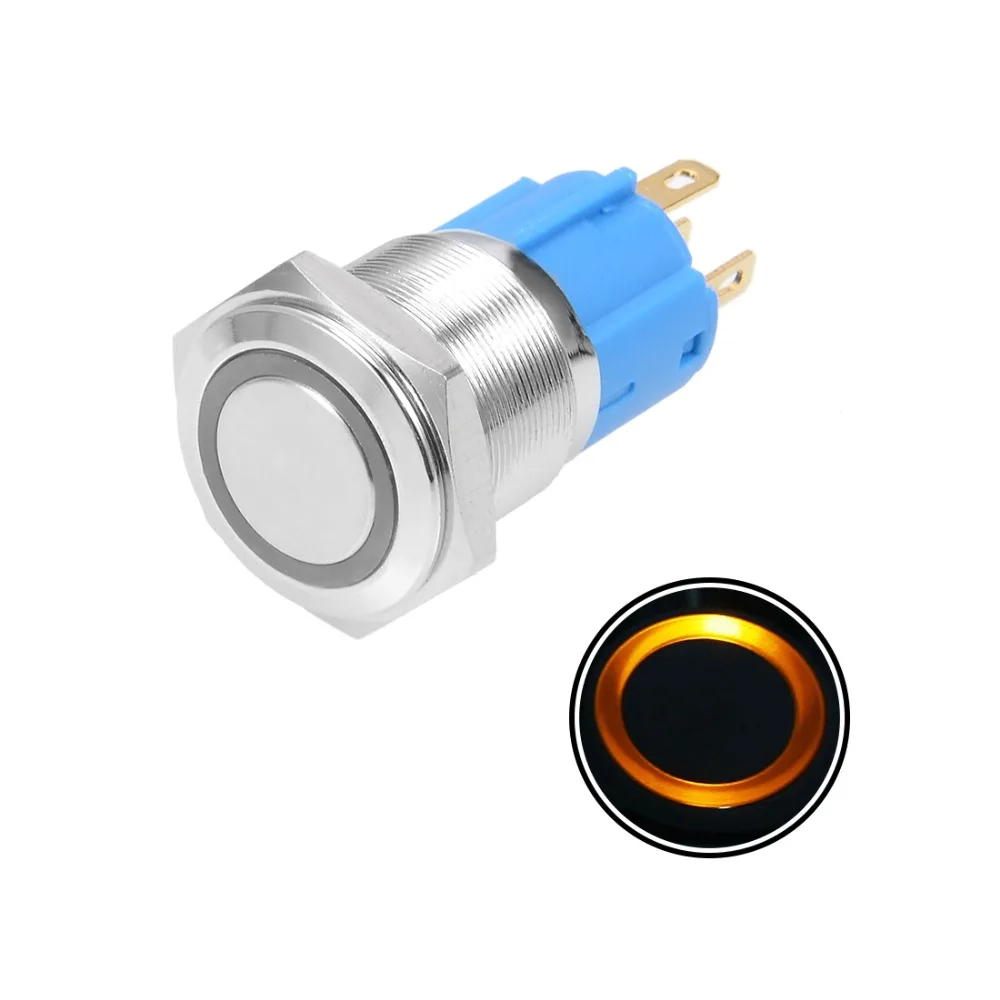 

UXCELL 1PCS Momentary Metal Push Button Switch 16mm Mounting Dia 3A 1NO 1NC 12/24V Blue Red Yellow LED Light