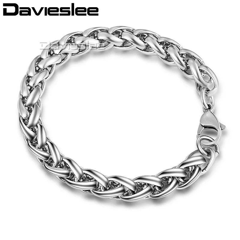 Mens Boys Simple 10mm Wheat Chain Stainless Steel Personalize Size Bracelet Bulk Sale Jewelry