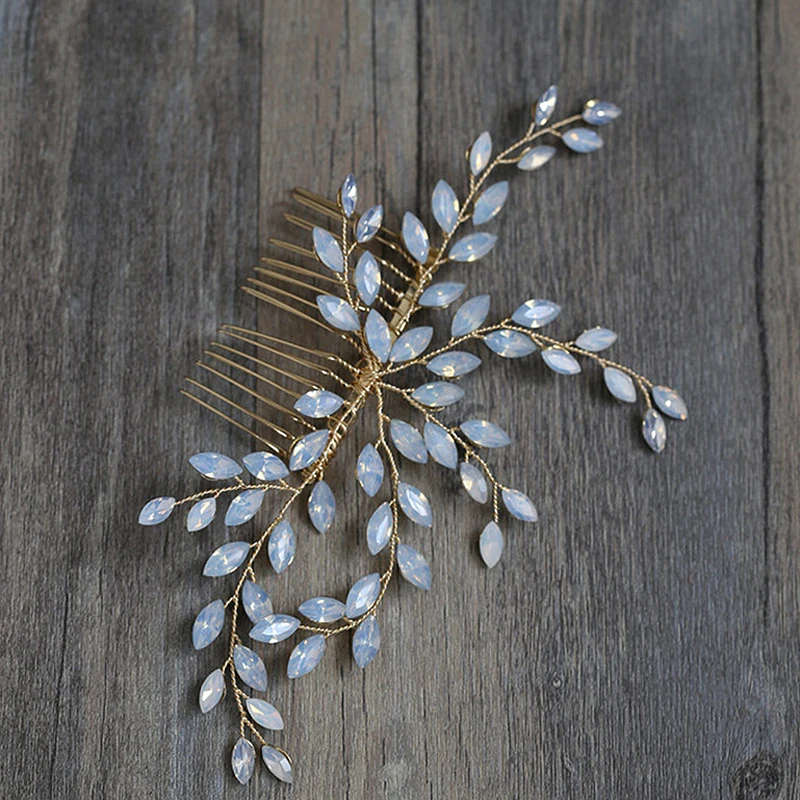 

Handmade Gold Floral Rhinestone Prom Wedding Hair Combs Fashion Crystal Hair Vine Bride Head Piece For Women Accessories