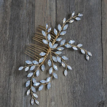 

Handmade Gold Floral Rhinestone Prom Wedding Hair Combs Fashion Crystal Hair Vine Bride Head Piece For Women Accessories