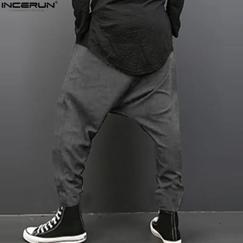 INCERUN Plus Size Men Casual Drape Drop Crotch Harem Hip-hop Pants Trouser Baggy Dancing Pants Gothic Punk Style Harem Pants Men yoga harem pants