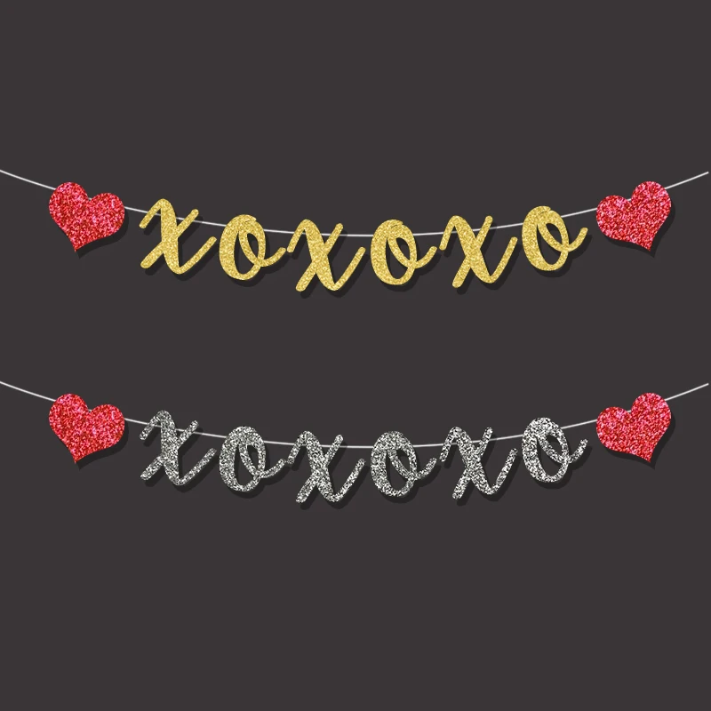 Red heart with XO XO XO banner Valentine's day party decor sweet