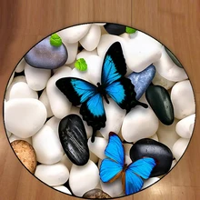 Серый, черный, белый цвет, камни на синей бабочке, 3d Рисунок, Нескользящие, круглые ковры, ковер для гостиной, ванной комнаты