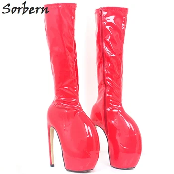 ladies red knee high boots