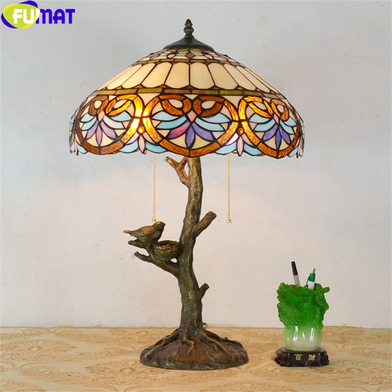8007 FUMAT Tiffany Stained Glass Deco Table Lamps Bird Nest Tree Sunflower Cow Desk Lights Decorative LED lamps_副本
