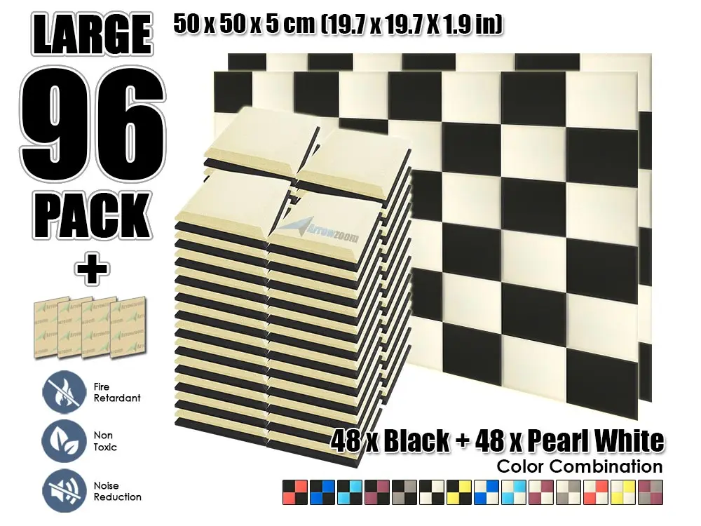 Arrowzoom 96 шт. 19," x 19,7" x 1," Цветная комбинация плоская коническая плитка студия Звукопоглощающая Панель акустическая обработка пены - Цвет: Black and P. White