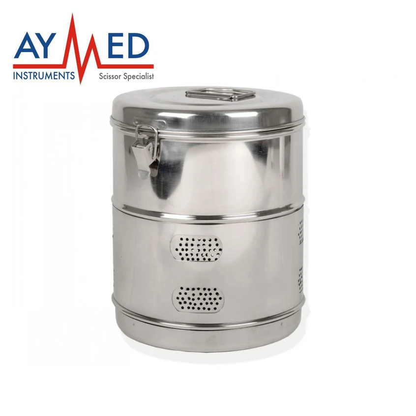 

2 pieces surgical dressing drum box storage instruments drum sterilization autoclave hospital drum first aid box - scissors