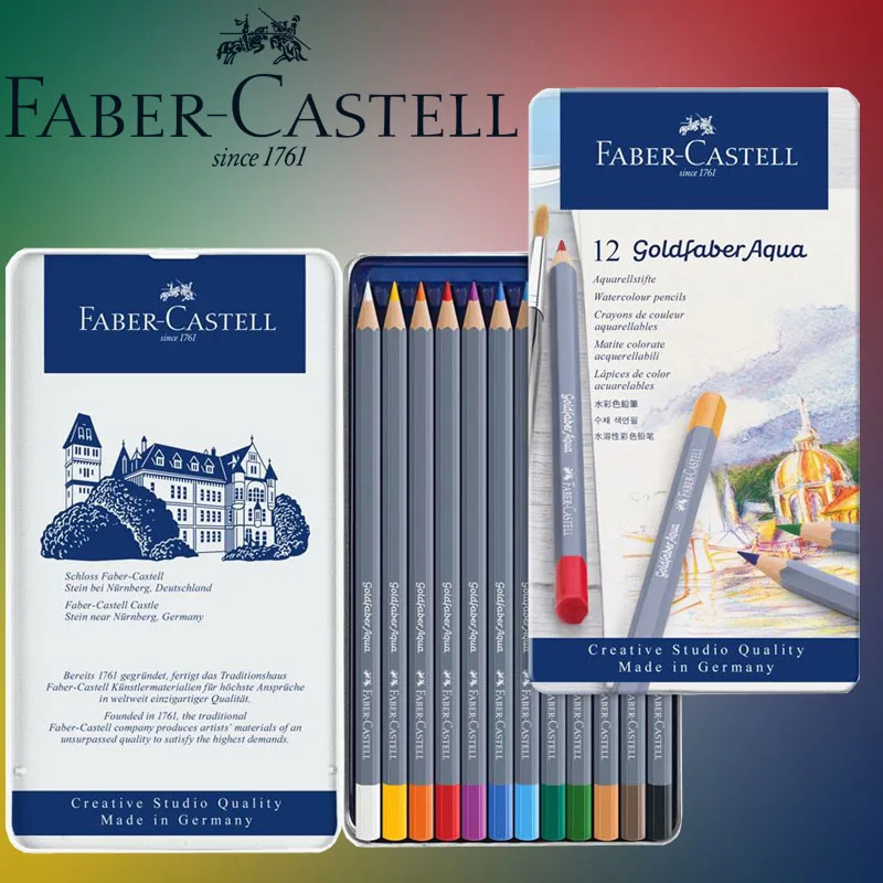 

Original Faber Castell Goldfaber Aqua Watercolour Pencil, Tin Of 12 Color Pencil Set 114612