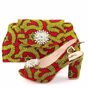 

Fabric cotton wax prints shoes and bag matching set for african big wedding aso ebi party ankara shoes and bag SB8402-2